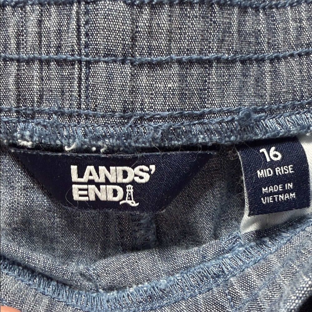Lands' End Blue Chambray Flat Front Shorts - Picture 3 of 5
